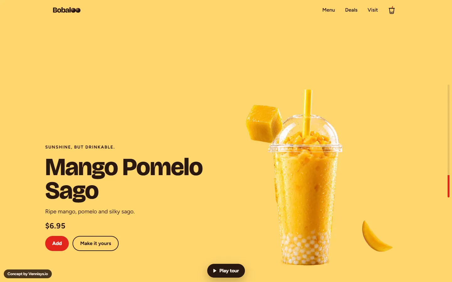 Bobaloo mango pomelo sago section on a yellow page