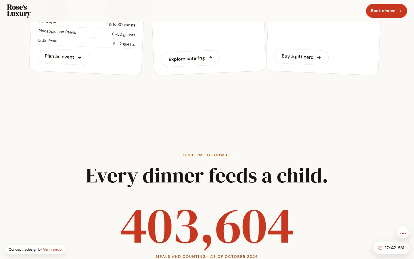Rose’s Luxury concept — live goodwill meals counter